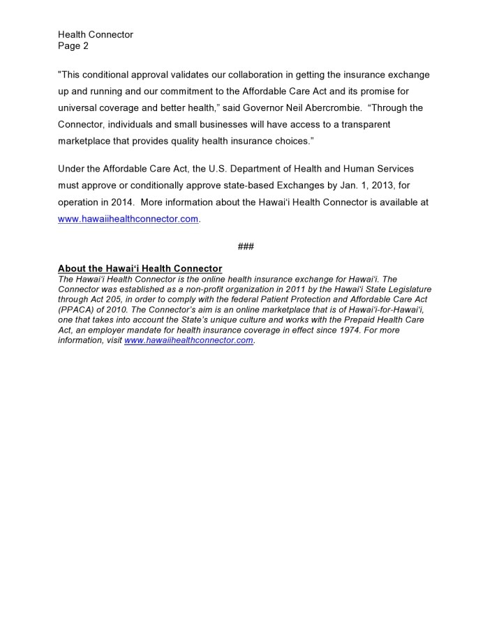 Hawaii Health Connector Awarded Conditional Approval pg2