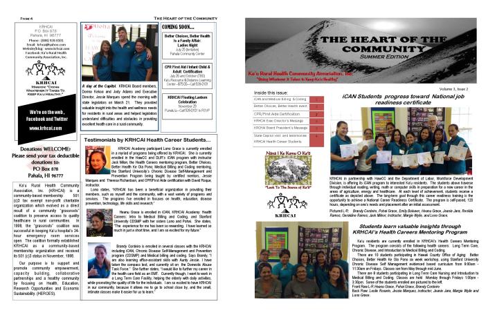 KRHCAI Summer NEWSLETTER.11x17 template Page 1 abd 4