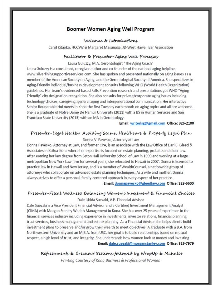 Women Boomers Aging Well Program