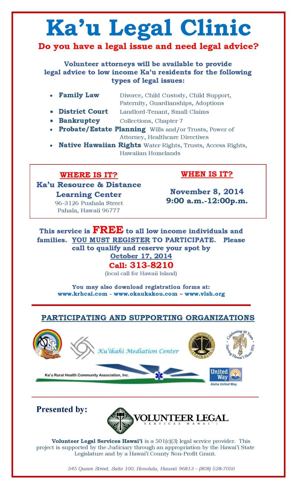 Ka'u Legal Clinic Flyer