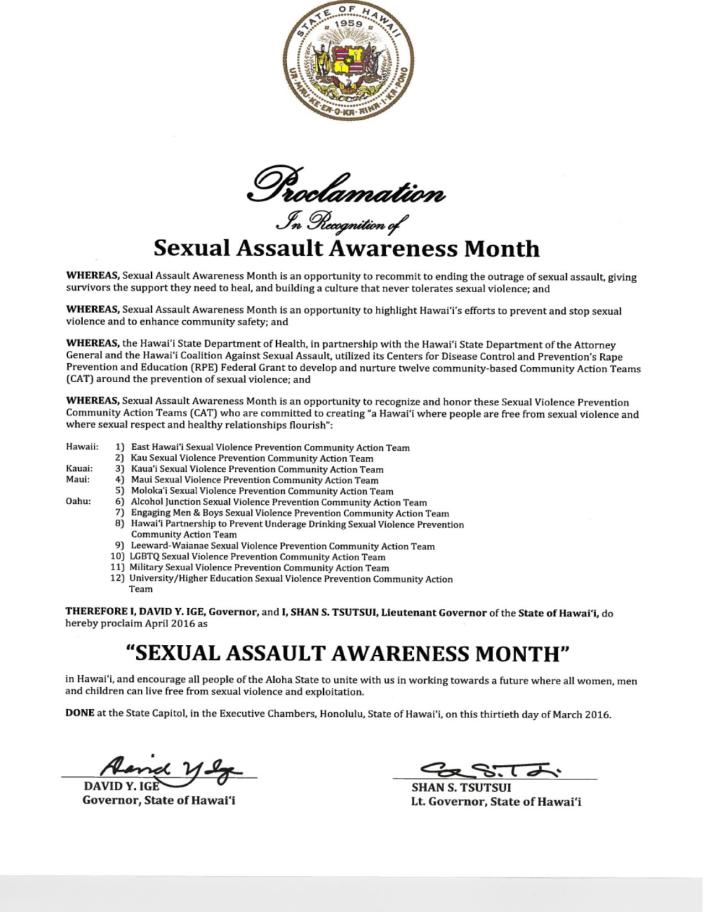 Governor's Proclamation Sexual Assault Month